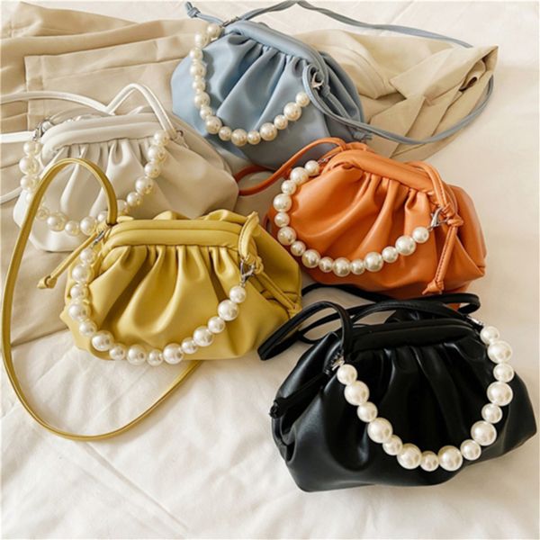 

fashion cloud-wrapped soft pu leather small bag shoulder slant pearl dumpling bag handbag clutches bags messenger crossbody bag