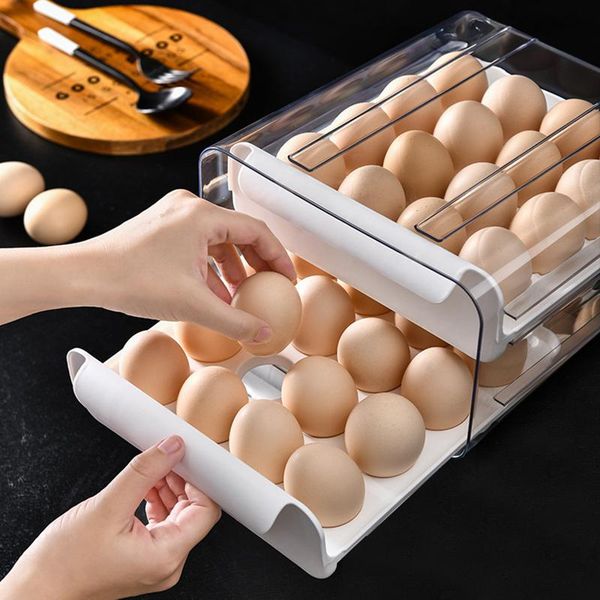 

storage bottles & jars large capacity 32 grid double-layer egg holder box plastic transparent tray eggs dispenser airtight