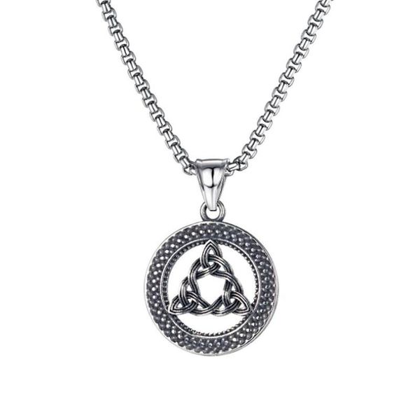 

stainless steel vintage viking round triangle geometry pendant necklace rune jewelry gift for men chains, Silver