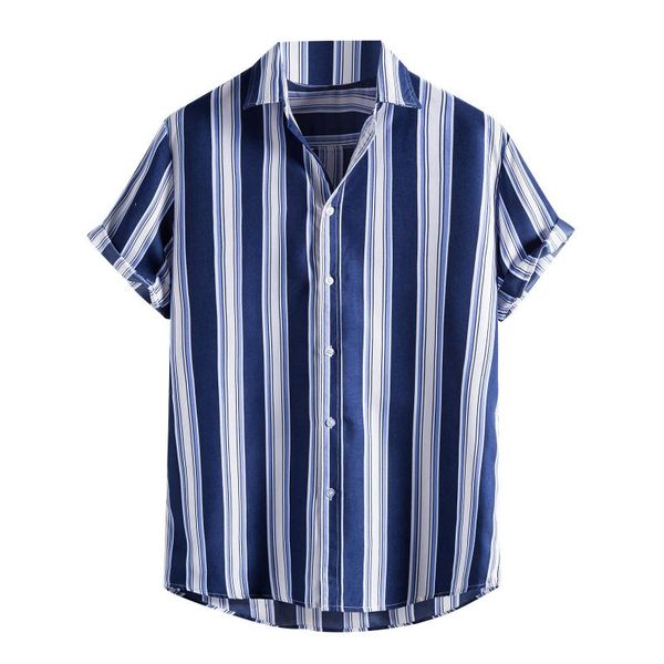 

men's casual shirts men striped printed shirt plus size short sleeve breathable camisa turn down collar loose male chemise, White;black