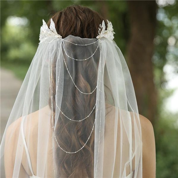 

bridal veils 2021 design wedding hair accessories beading acessoire de mariage cape veil, Black