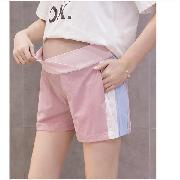 

maternity bottoms shorts femenino for pregnancy summer low cross thin belly elastic wasit with pocket pants plus size 2xl  pink black, White