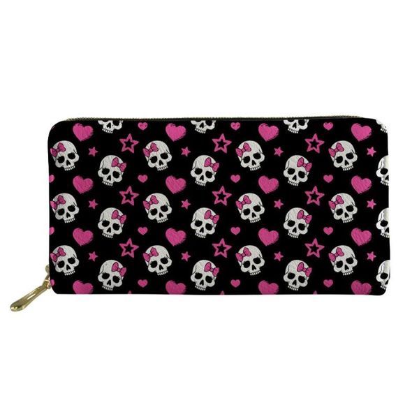 

wallets coloranimal women pu leather zipper purses cute skull pattern multifunction large-capacity mobile phone, Red;black