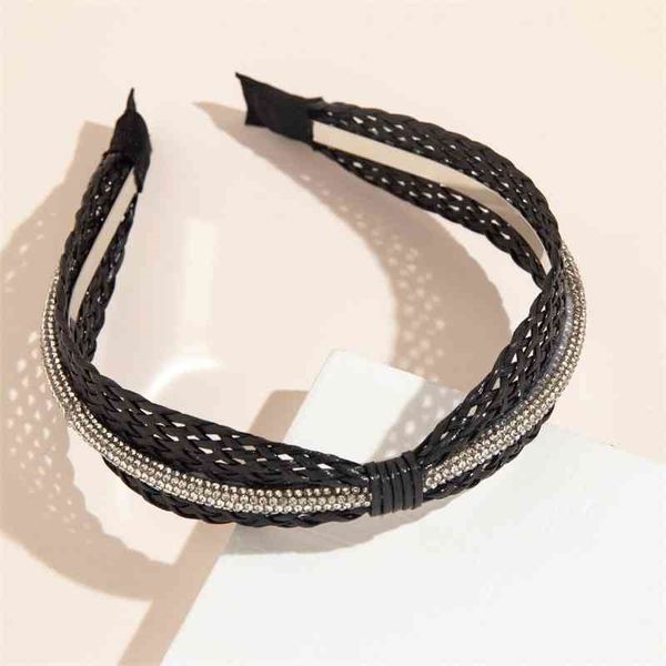 

national crystal handmade woven rattan headband hair ornament, Black;brown
