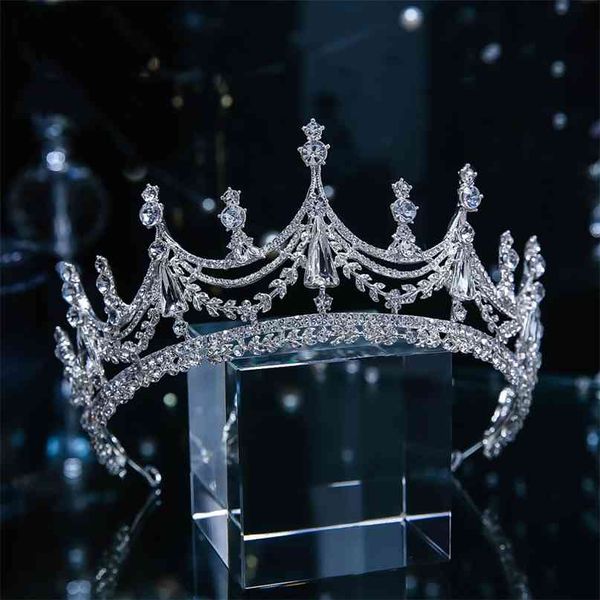 Barok Lüks Geometrik Kristal Gelin Tiaras Taç Büyük Pageant Balo Diadem Gelin Bantlar Düğün Saç Aksesuarları 210707