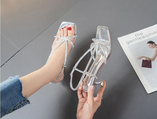 

mature women's sandals fashion simple open-toe elegant vamp rhinestone decoration high-heeled 2021, Black