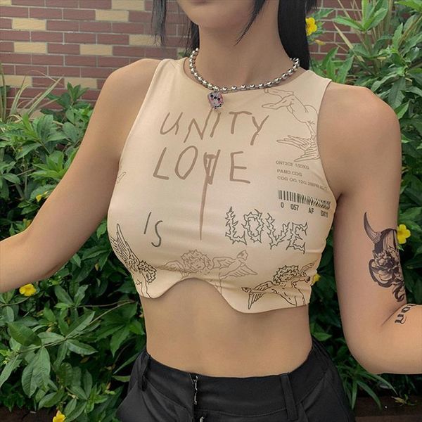 

summer sleeveless vintage women tanks chic y2k khaki vest bottoming cropped sports short crops, White