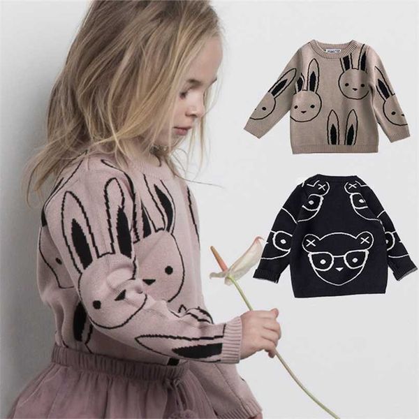 

ins fashion baby girls sweaters boy cartoon rabbit sweater autumn winter kids pullover cotton knitwear for girls clothing 211117, Blue