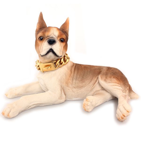 Pet Gold Chain Dog Collar Leash 19mm Stainless Steel Pets Collars Corgi Pug Teddy Puppy Accessories