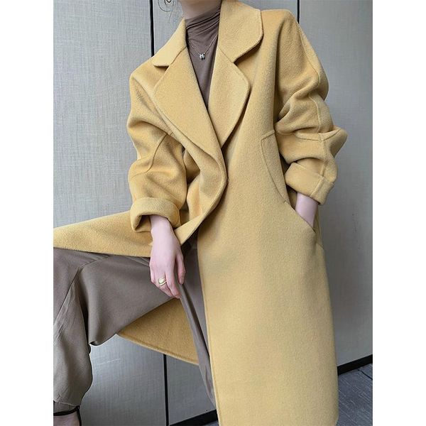 

women's wool & blends 2021 winter clothes women 100% coat female long elegant korean style fashion jackets straight manteau femme hiver, Black