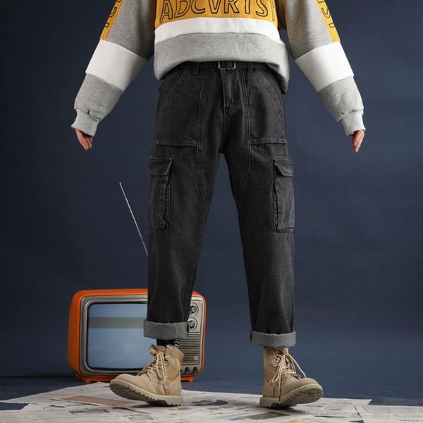

wholesale 2021 loose jeans men's straight-leg trendy hip-hop brand old pants wide-leg overalls harem, Blue