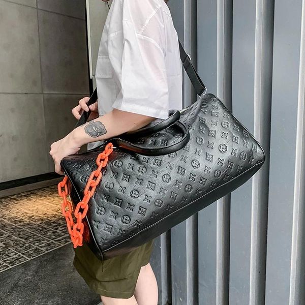 

outdoor bags large capacity sports bag for women pu leather fashion luxury girls gym fitness travel camping handbag backpack with chain
