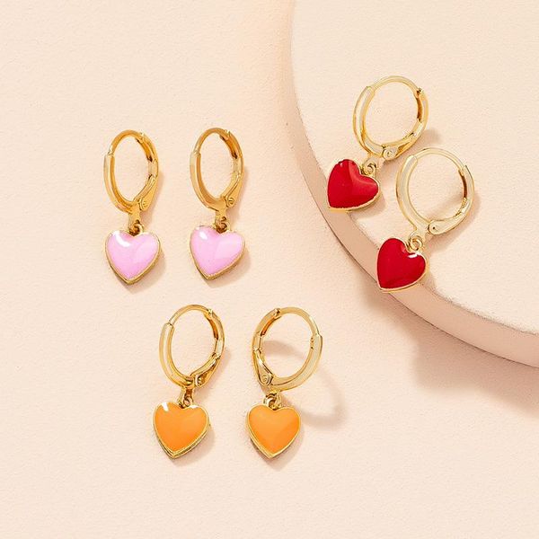 

hoop & huggie 2021 korean fashion simple orangle red pink color heart metal earrings for women girls sweet ear jewelry accessories, Golden;silver