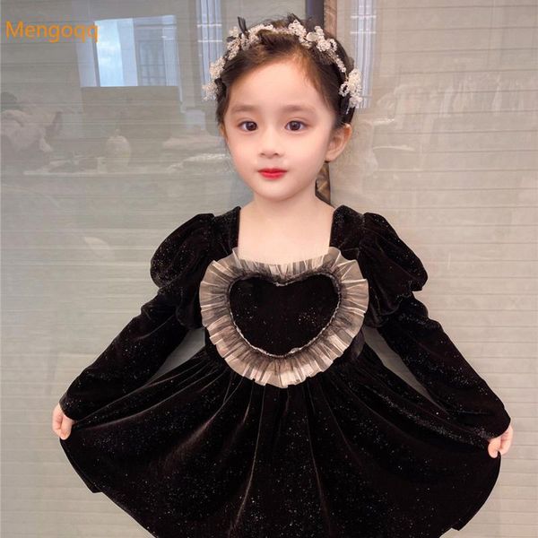 

girl's dresses pretty princess autumn full sleeve ruched love square collar knee-length dress toddler kids baby children party clothes, Red;yellow