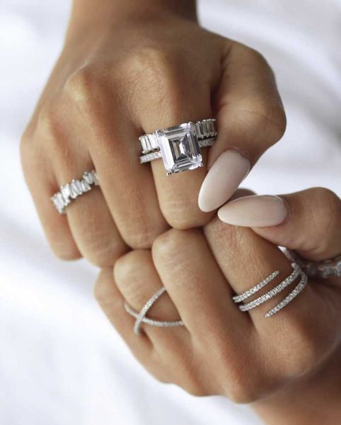 

cluster rings band set 925 sterling silver created moissanite wedding engagement cocktail pave diamonds ring for women men jewelry gift, Golden;silver