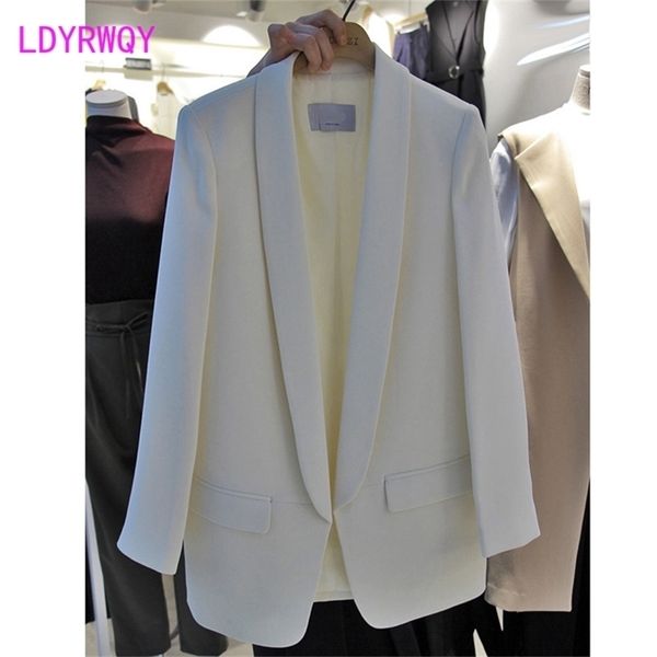 

autumn casual korean long sleeve ladies single blazer hidden breasted solid regular notched pockets 210416, White;black
