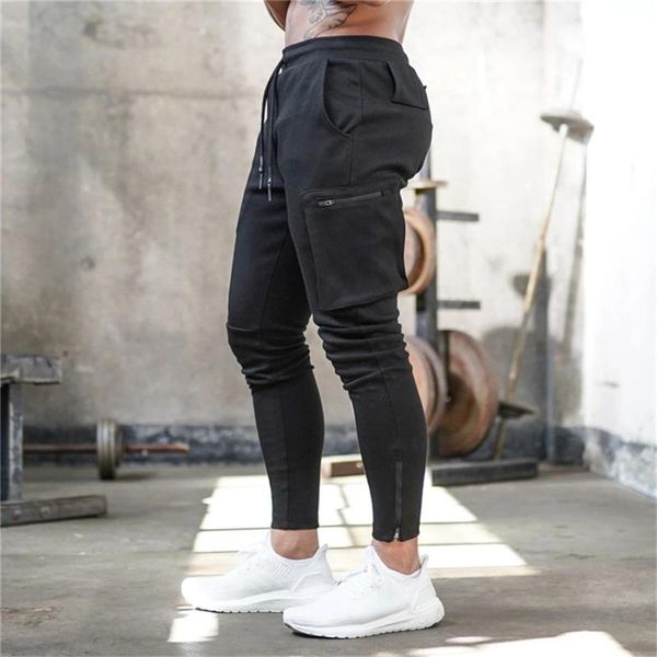 

style mens jogger skinny outdoor camping hiking sweatpants gyms workout fitness trousers male casual fashion track pants men's, Black