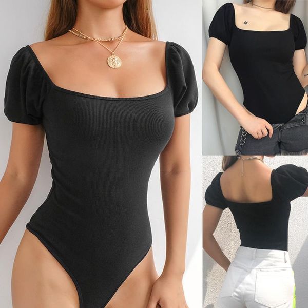 

women's jumpsuits & rompers women casual short sleeve bodycon bodysuit romper jumpsuit vintage square neck club bodysuits leotard body, Black;white