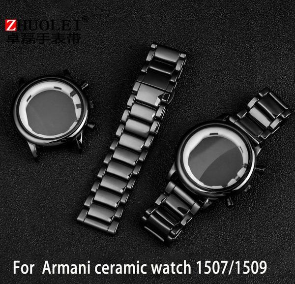 

watch bands ceramic watchband for ar1507 / 1509 black strap case special set band chain 22mm tools, Black;brown