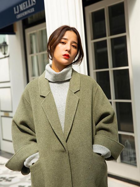 

women's wool & blends plus size elegant winter coat female autumn clothes 2021 korean coats women long woolen jacket ladies hiver 11250, Black