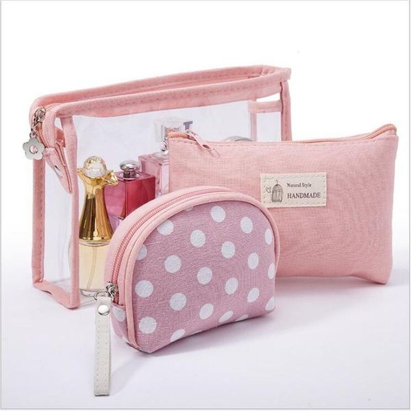 

3pcs/set women cosmetic bags waterproof transparent portable make up bag dot printing fashion female travel toiletry makeup & cases