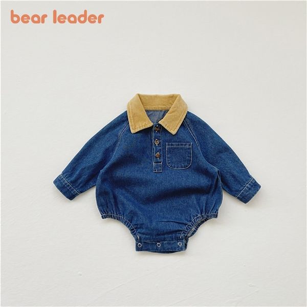 

toddler girls boys patchwork rompers spring infant denim bodysuits baby kids casual clothing fashion outfits 6m-24m 210429, Blue