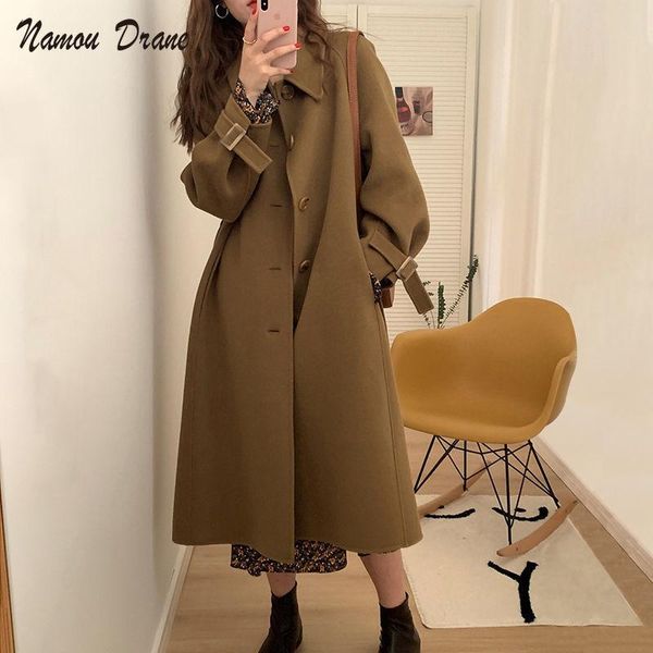 

women's wool & blends 2021 spring and autumn woolen coat mid-length female style hepburn small coats for women winter, Black