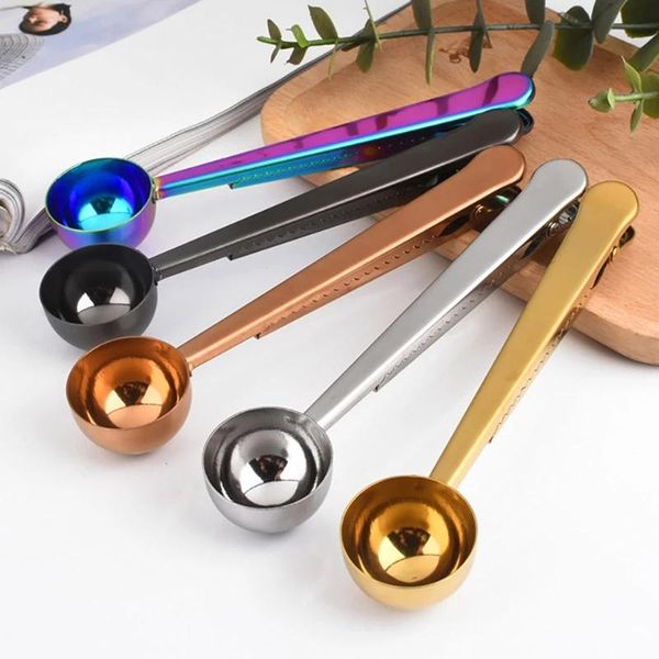 

spoons kitchen dining restaurant long handle multifunction sealing bag coffee measuring scoop spoon stainless steel with clip