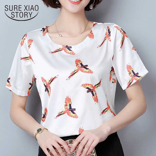 Blusas mujer de moda damen tops und blusen Kurzarm große größe schlanke vogel druck plus größe bluse frauen Oansatz 3558 50 210528