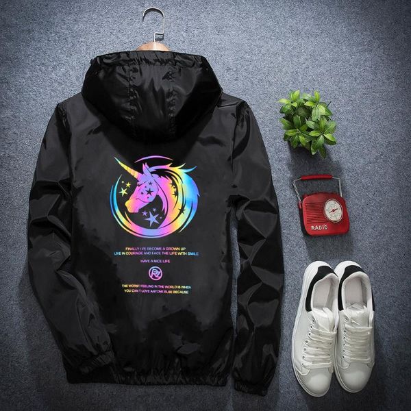 

men's jackets "jacket men 2021 spring autumn windbreaker fashion large size printing reflective zipper jacket clothing s-7xl", Black;brown