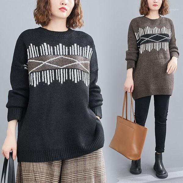 

korean o-neck woman sweater autumn and winter clothing 2021 loose knit sweaters women's, White;black