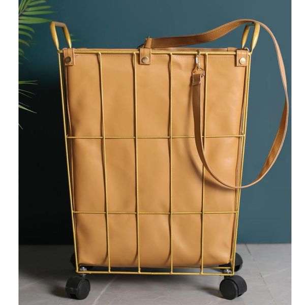 

lifting convenient laundry basket storage waterproof leather nordic clothes mute universal wheel household baskets