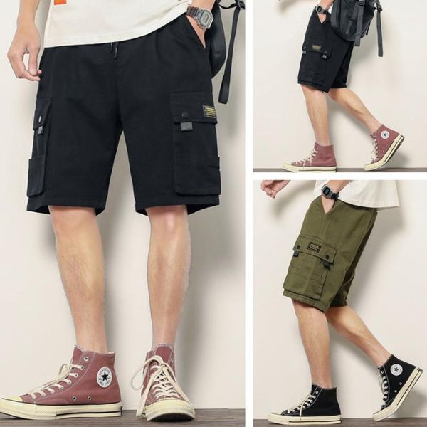

summer plus size shorts men's five-point pants cotton multi-pocket tooling wind track men jogger mujer m-5xl, White;black