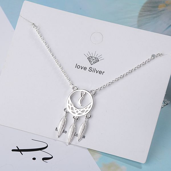 

925 sterling silver fantastic dream catcher feather tassel pendant necklace clavicle chain necklace jewelry gifts s-n310