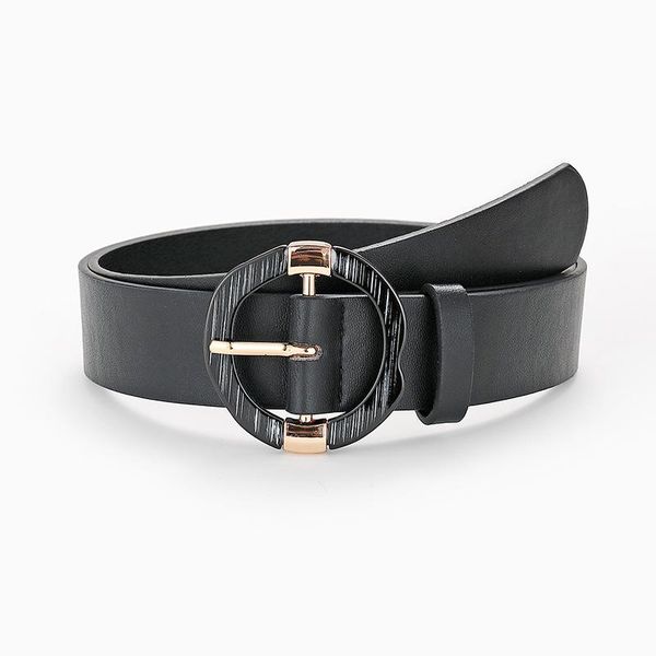 

belts unique round buckle pu belt women fashion gold pin ring 2021 dress jeans waitstband female brand design, Black;brown
