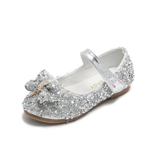 

flat shoes girls princess 2021 spring summer children butterfly-knot fashion footwears breathable light soft sole wedding party, Black;grey