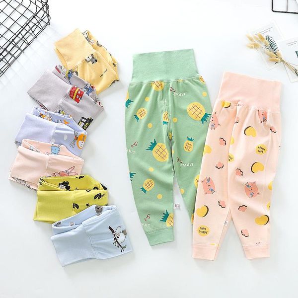 

trousers cartoons baby pants boys girl cotton high waist protection belly children toddler spring autumn born infant, Blue