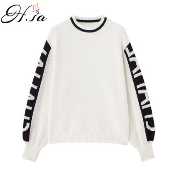 

h.sa women letters jumpers casual knit chic black and white retro sweater oversized pullover 210417, White;black