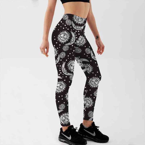 

qickitout wholesale leggings black and white sun moon prints suitable for european womens leggings pants stretch pants