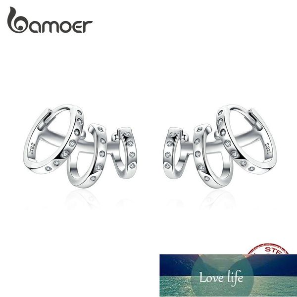 

bamoer ear cuff genuine 925 sterling silver punk tirple circle hoop earrings for women ear clips chic fashion jewelry bse085 factory price e, Golden;silver