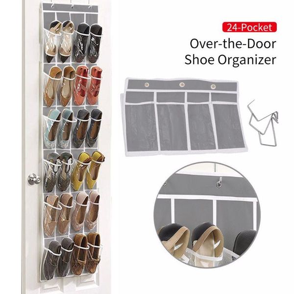 

storage boxes & bins 24 pockets shoe organizer crystal clear over the door hanging 64'' x 19'' rack shoes holder organiz