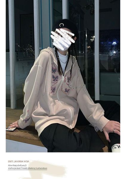 

men's hoodies & sweatshirts fashion hip hop streetwear for women vintage gothic butterfly pattern zipper jacket coat harajuku casual sw, Black