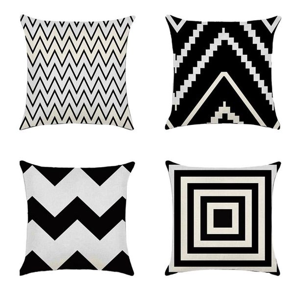 

pillow case pack of 4 embroidered throw case, decor black and white geometric cushion cover for couch sofa 18x18 inch