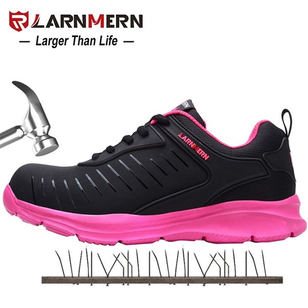 

larnmern women's work safety shoes steel toe breathable lightweight anti-smashing anti-puncture construction protective footwear 210914, Black