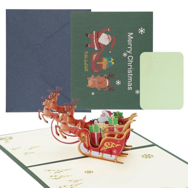 

greeting cards 3d folded poped up gift box decoration for christmas happy birthday santa claus invitations with envelope