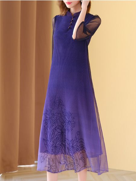 

dress fashion fold three quarter printing net yarn buttons, Black;gray