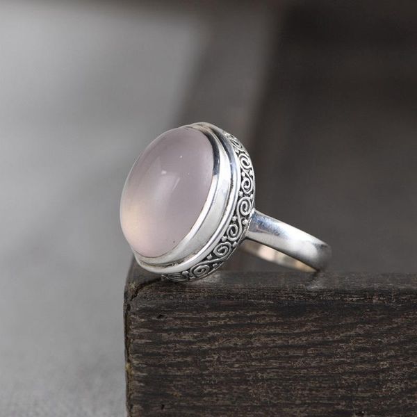 

silver rings rose quartz 100% real original s925 solid prue ring for women jewelry vintage cluster, Golden;silver