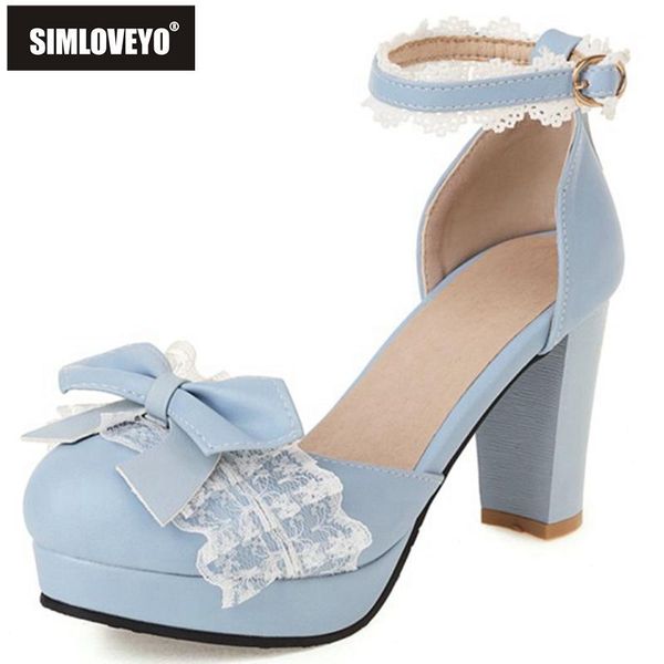 

dress shoes simloveyo 2021 ladies sandals round toe flower high spike heels bowknot platform lace solid color comfy date nonslip a4071, Black