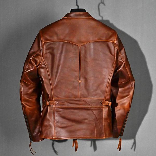 

men's leather & faux retro genuine men 2021 spring autumn real cow coat slim fit vintage motorcycle jacket cowhide kj5279, Black