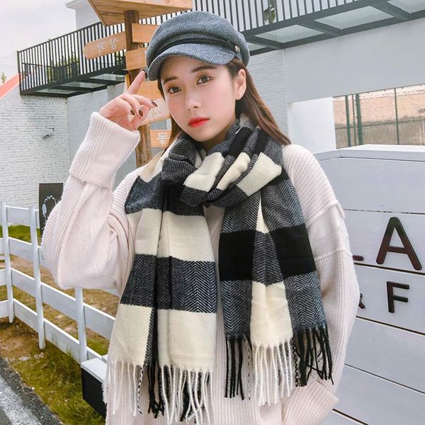 

scarves yimei012 winter girls cashmere plaid women's casual thick warm shawl poncho tippet women pashmine wraps, Blue;gray